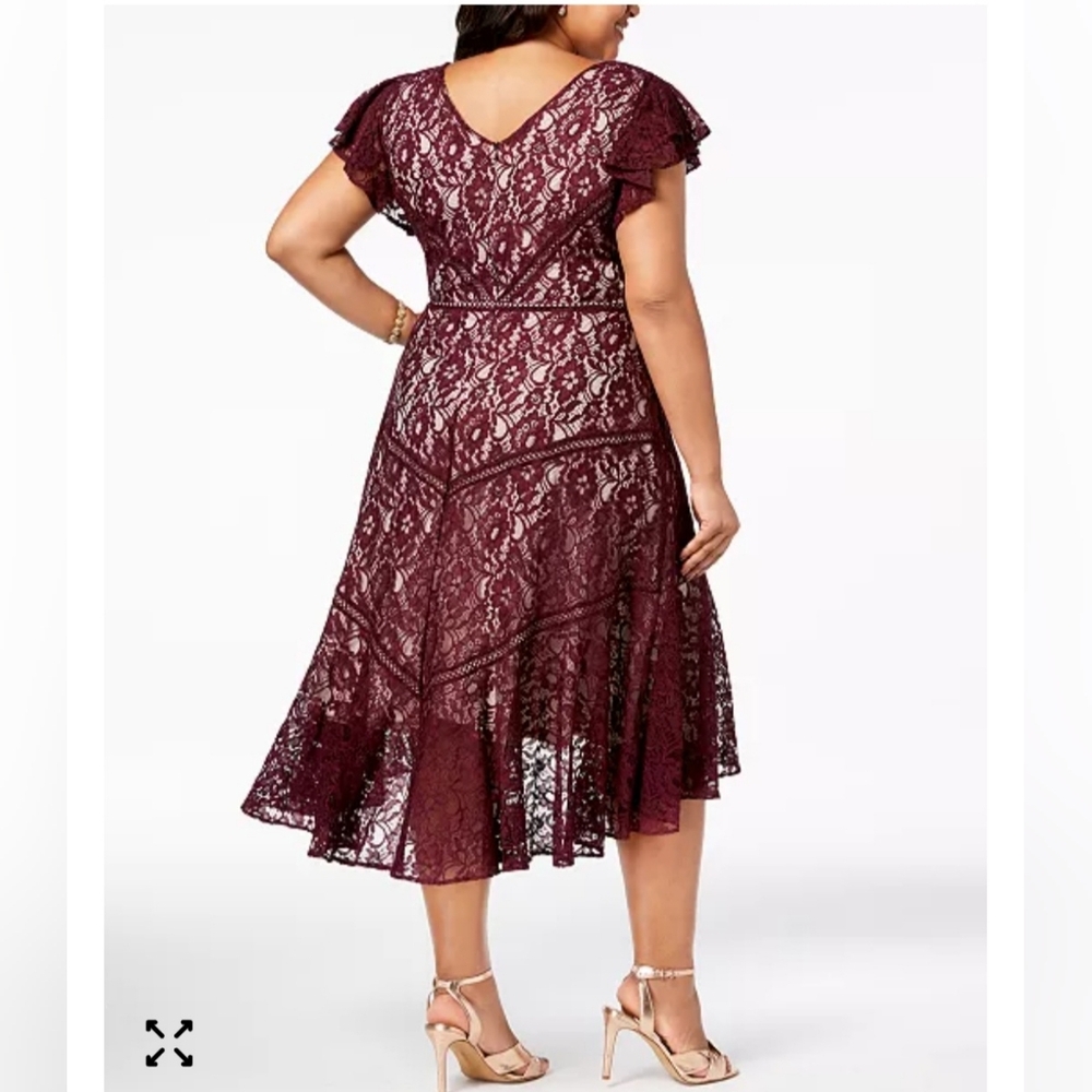 Taylor V-neck Burgundy Lace Hi-low Hem Flutter Sleeve Dress Size 14 - Picture 2 of 13